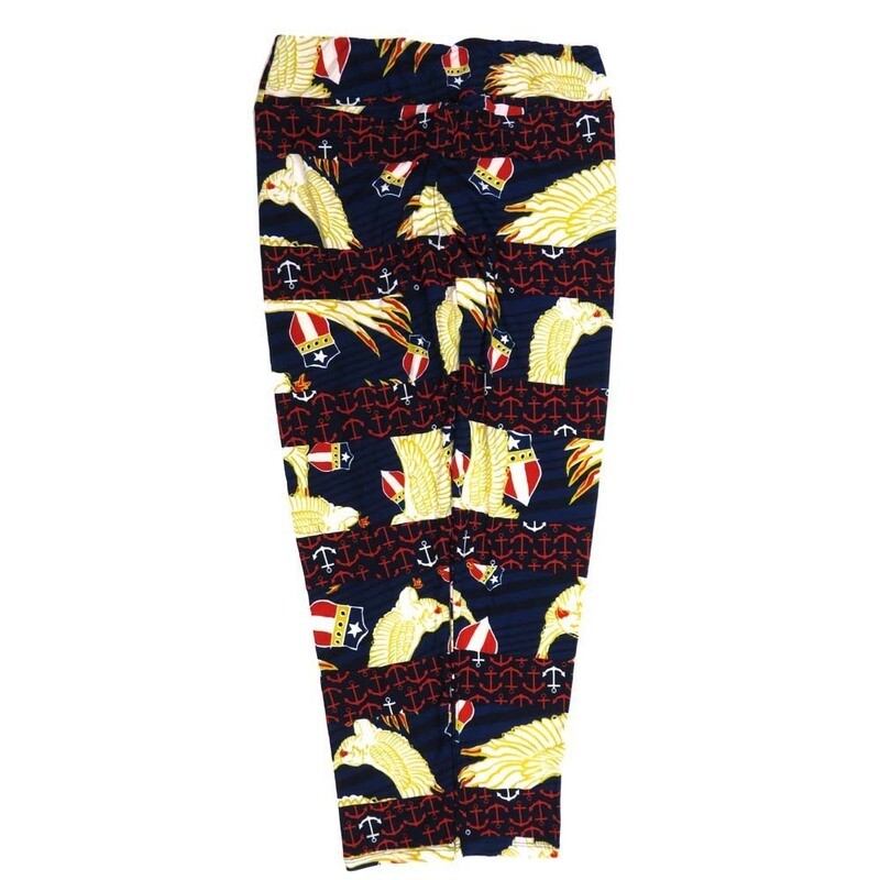 LuLaRoe Tall Curvy TC Americana USA Bald Eagle Ship anchors Black Red Whtie Blue Yellow Buttery Soft Leggings fits Adult Women sizes 12-18  7073-F