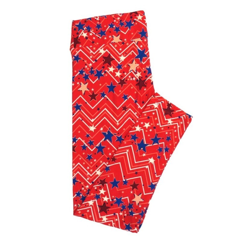 LuLaRoe Tall Curvy TC USA Americana Stars &amp; Stripes Zig Zag Stripes Red Blue White Leggings fits Adult Women sizes 12-18  7399-P  QQQ