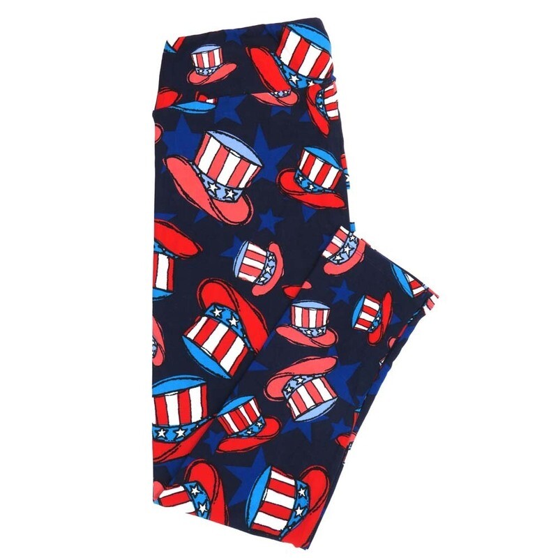 LuLaRoe Tall Curvy TC USA Americana Stars &amp; Stripes Uncle Sam Hat Blue Black  Blue Red White Leggings fits Adult Women sizes 12-18  7399-N  QQQ
