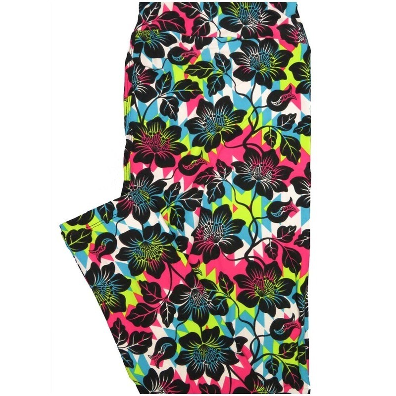 LuLaRoe Tall Curvy TC Black Light Green Pink Floral Buttery Soft Leggings fits Adult Women sizes 12-18