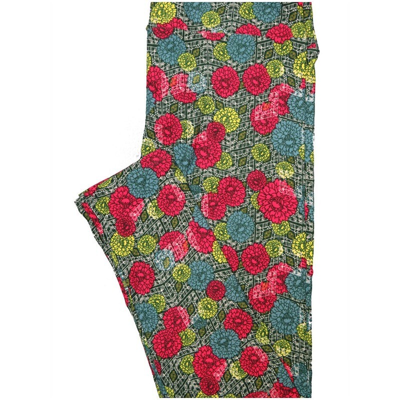 LuLaRoe Tall Curvy TC Dark Green Yellow Blue Fucshia Floral Geometric Buttery Soft Leggings fits Adult Women sizes 12-18  TC-7223-E11