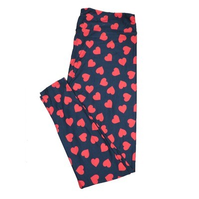 LuLaRoe Tall Curvy TC Solid Black w/ Red Large Polka Dot Hearts Love Valentines Buttery Soft Leggings fits Adult Women sizes 12-18 TC-7205-E