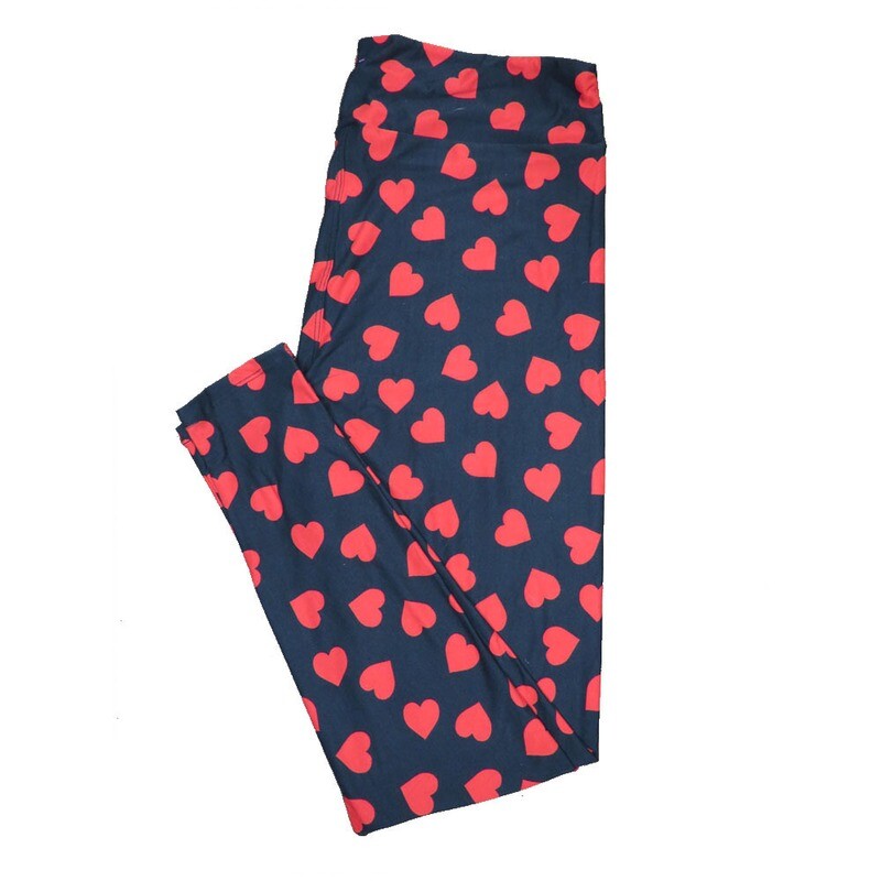 LuLaRoe Tall Curvy TC Solid Black w/ Red Large Polka Dot Hearts Love Valentines Buttery Soft Leggings fits Adult Women sizes 12-18  TC-7205-E