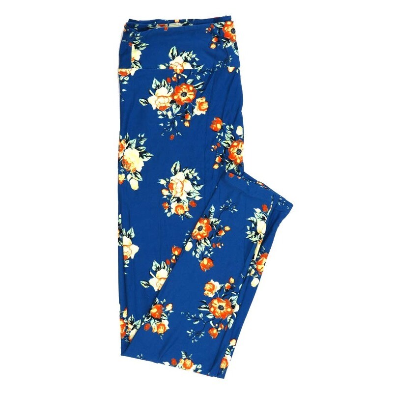 LuLaRoe Tall Curvy TC Floral Blue Orange Yellow White Leggings fits Adult Women sizes 12-18 7417-A33