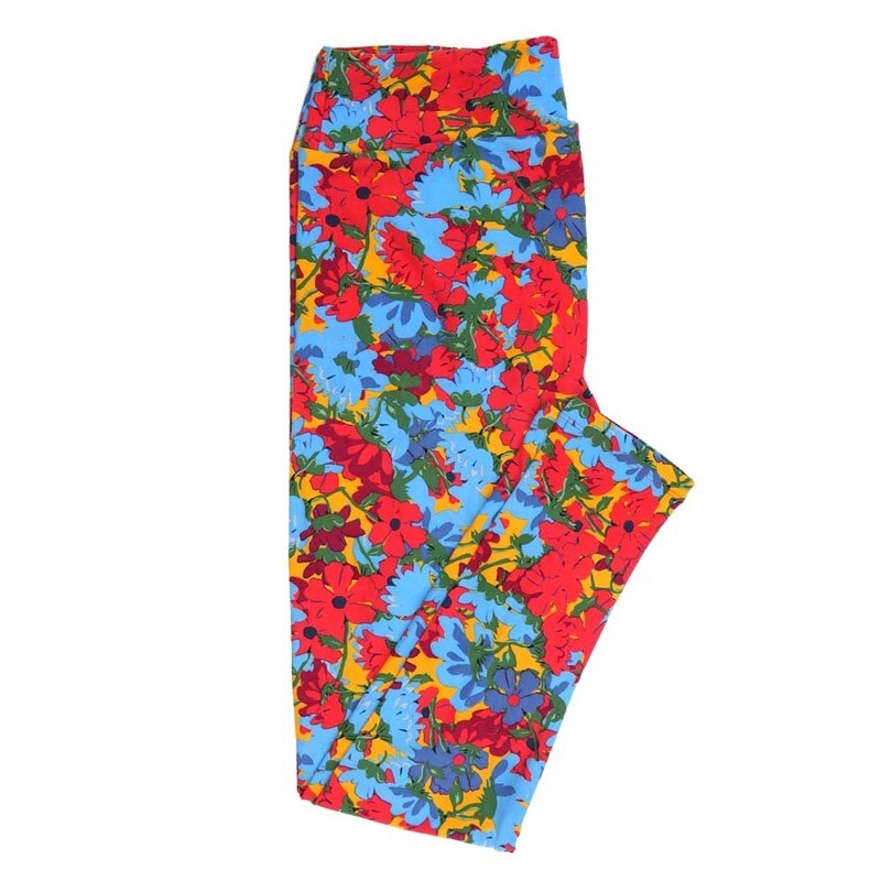 LuLaRoe Tall Curvy TC Floral Blue Red Black Purple Leggings fits Adult Women sizes 12-18 7079-K