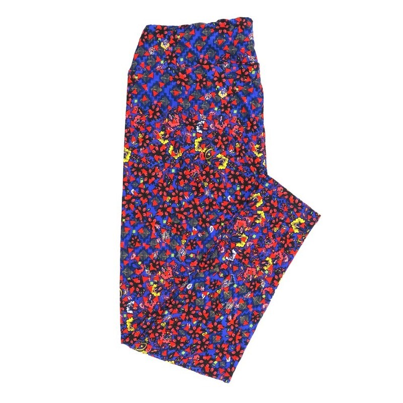 LuLaRoe Tall Curvy TC Floral Geometric Blue Red Black Yellow Leggings fits Adult Women sizes 12-18 7079-O