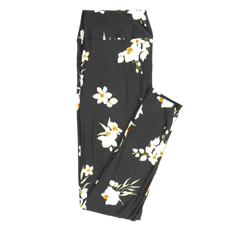 LuLaRoe Tall Curvy TC Forget Me Nots Hibiscus Green White Leggings fits Adult Women sizes 12-18 7424-F4