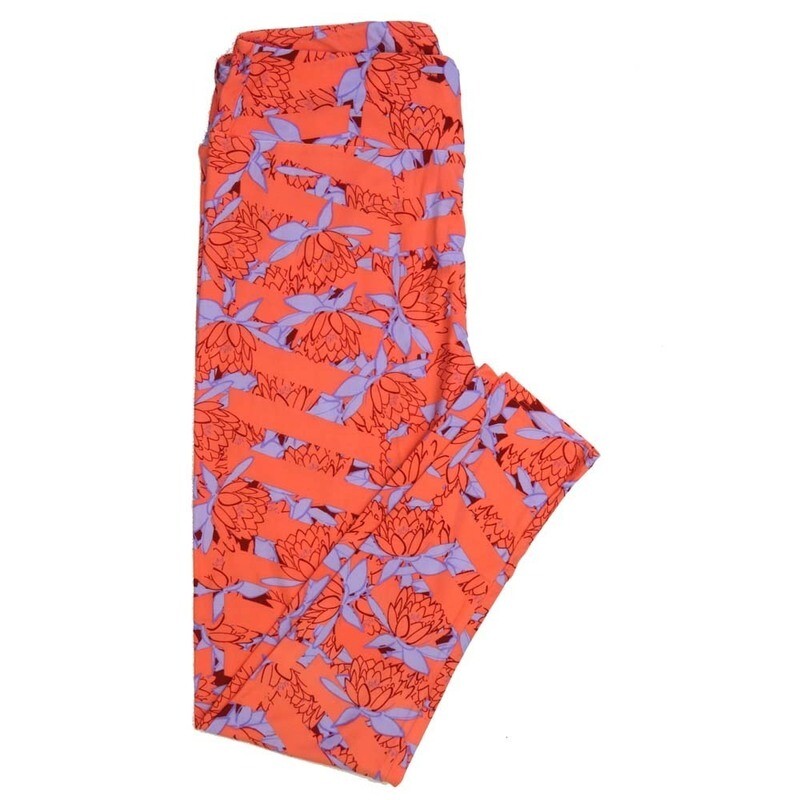 LuLaRoe Tall Curvy TC Lotus Flower Stripe TC-7066-ZA Buttery Soft Leggings fits Adult Women sizes 12-18