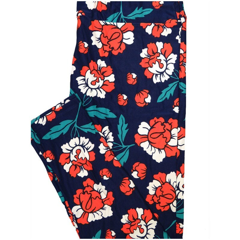 LuLaRoe Tall Curvy TC Navy White Red Floral Buttery Soft Leggings fits Adult Women sizes 12-18  TC-7229-A20