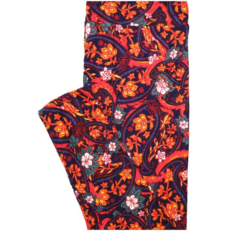 LuLaRoe Tall Curvy TC Paisley Navy Peach White Teal Yellow Buttery Soft Leggings fits Adult Women sizes 12-18  TC-7228-E17