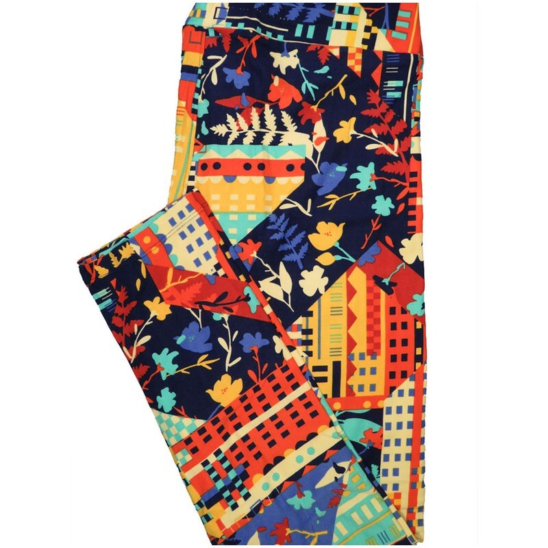 LuLaRoe Tall Curvy TC Patchwork Floral Black Green Blue Cream Buttery Soft Leggings fits Adult Women sizes 12-18  TC-7222-E11