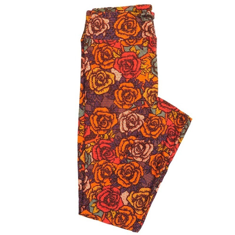 LuLaRoe Tall Curvy TC Black Orange Pink Roses Floral Buttery Soft Leggings fits Adult Women sizes 12-18  TC-7221-A