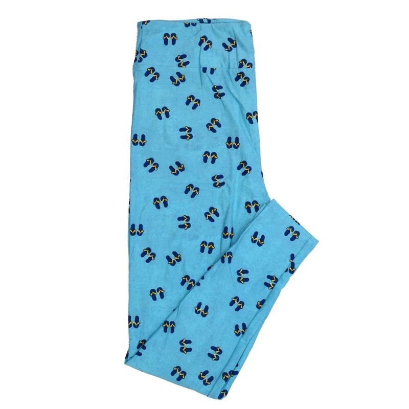 LuLaRoe Tall Curvy (TC) Sandals Flip Flops Summer Truquoise Blue Orange White Mico Polka Dot Buttery Soft Leggings 7335-E27-383020 fits Adult Women sizes 12-18