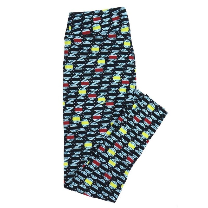 LuLaRoe Tall Curvy TC Globe World Black White Yellow Red Atlas Buttery Soft Leggings fits Adult Women sizes 12-18   TC-7350-E