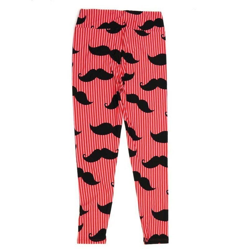 LuLaRoe Tall Curvy TC Mustaches with Micro Thin Red and Pink Stripes behind Black Mustaches Buttery Soft Leggings 271940 TC fits Adult Women sizes 12-18