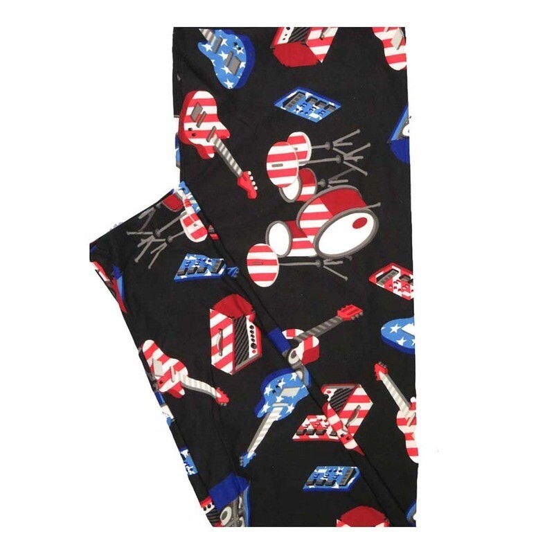 LuLaRoe Tall Curvy TC Rock and Roll Drums Guitar Amps black Red Whtie Blue Buttery Soft Leggings fits Women 12-18