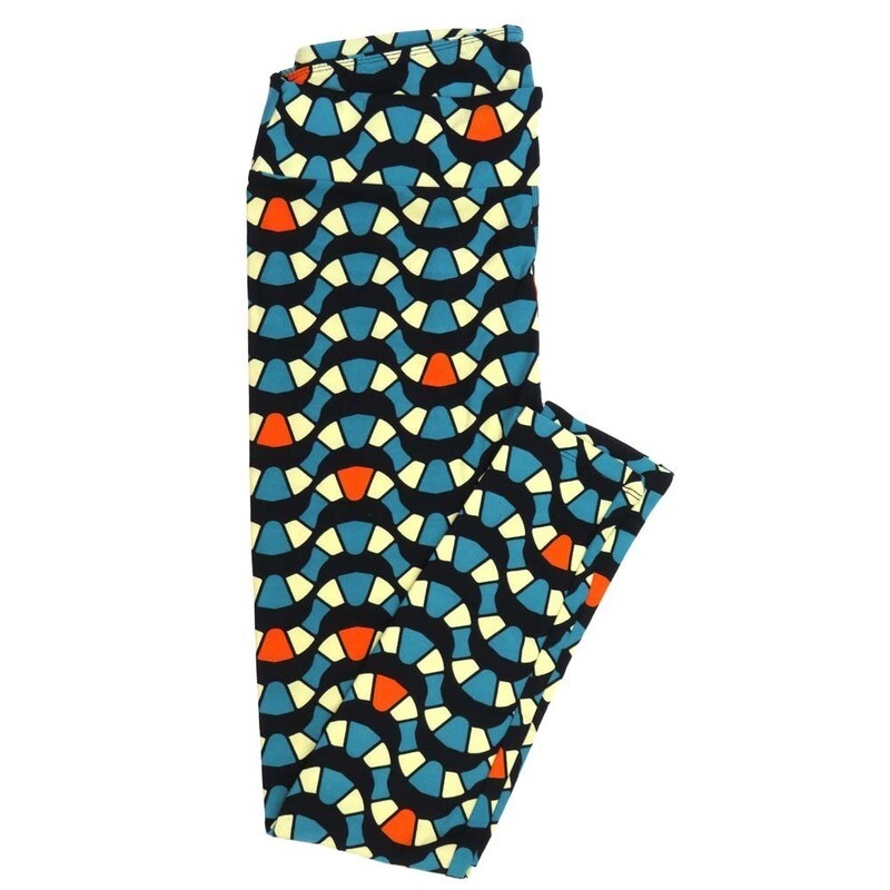 LuLaRoe Tall Curvy TC Segmented Worm Wavy Stripe Black White blue TC-7065-ZC Buttery Soft Leggings fits Adult Women sizes 12-18