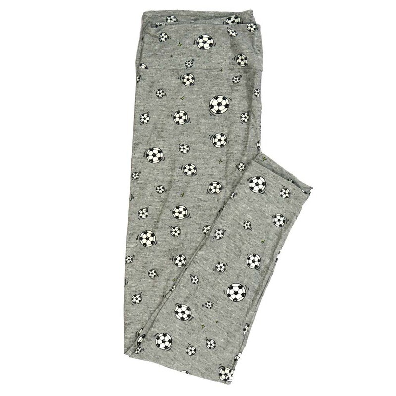 LuLaRoe Tall Curvy TC Spinning Soccer Balls Gray White Black Leggings fits Adult Women sizes 12-18 7425-L2