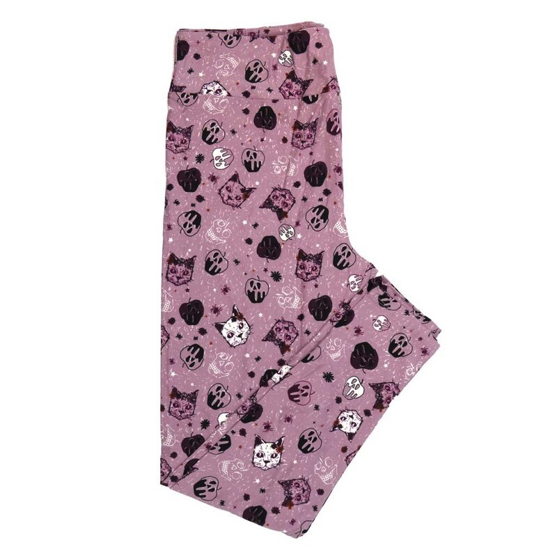 LuLaRoe Tall Curvy (TC) Halloween Cats Skulls Candied Apples Pinkish Purple Black White Buttery Soft Leggings 7083-B13 fits Adult Women sizes 12-18 LuLaRoe Tall Curvy (TC) Halloween Cats Skulls Candied Apples Pinkish Purple Black White Buttery Soft Leggings 7083-B13 fits Adult Women sizes 12-18