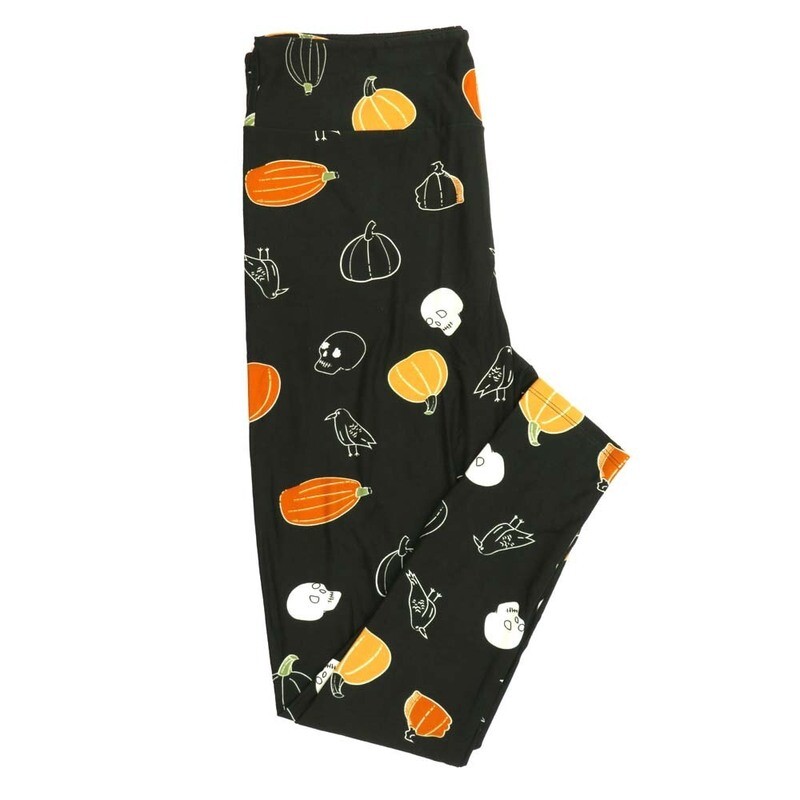 LuLaRoe Tall Curvy (TC) Halloween Pumpkins Crows Skulls Black Orange White Buttery Soft Leggings 7088-B17 fits Adult Women sizes 12-18