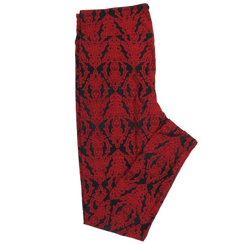 LuLaRoe Tall Curvy (TC) Halloween Skulls Ornate Red Black Buttery Soft Leggings 7086-B13 fits Adult Women sizes 12-18