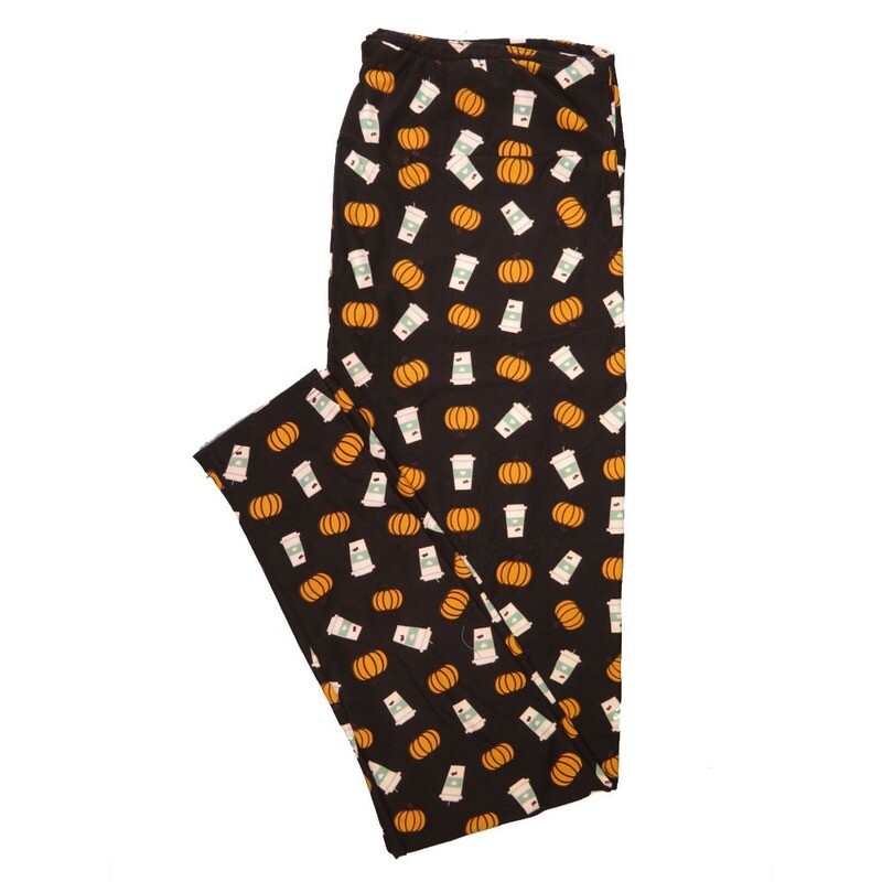 LuLaRoe Tall Curvy TC Halloween Latte Pumpkin Coffee Black White Orange a Buttery Soft Leggings fits Adult Women sizes 12-18