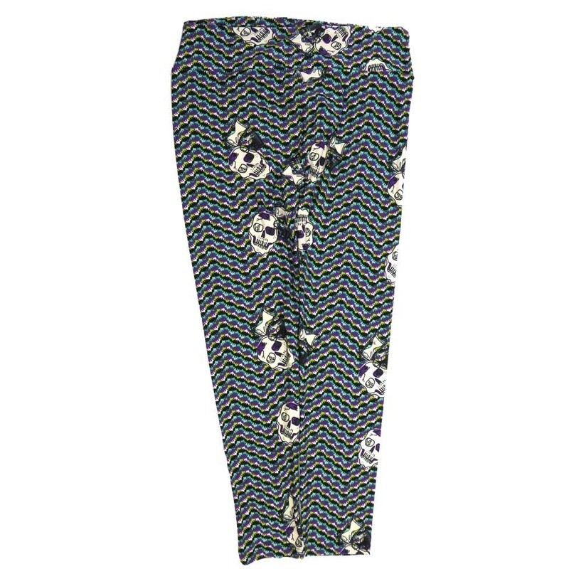 LuLaRoe Tall Curvy TC Halloween Skulls Hourglass Zig Zag Stripe Buttery Soft Leggings fits Adult Women sizes 12-18  7072-C2