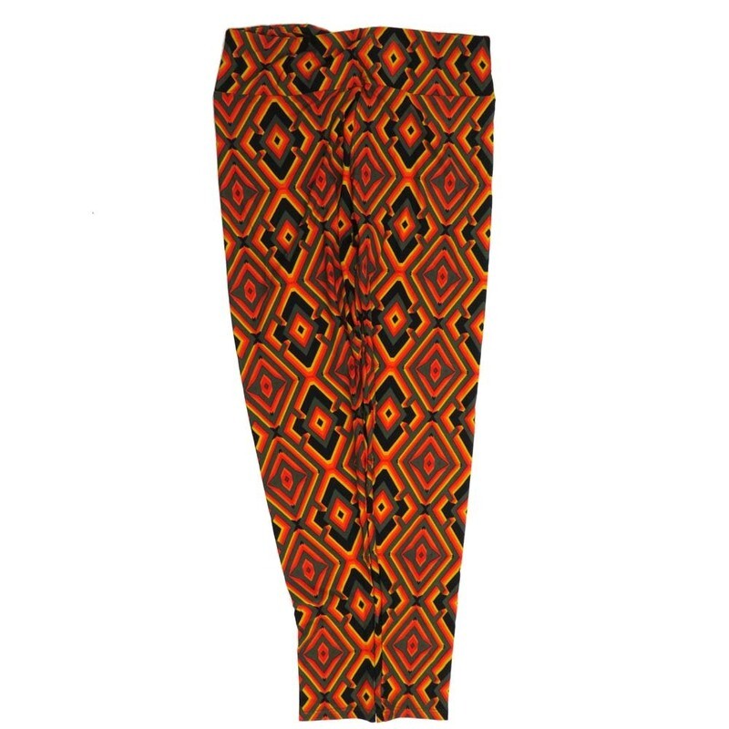LuLaRoe Tall Curvy TC 70s Trippy Diamond Gods Eye Red Orange Yellow Black Buttery Soft Leggings fits Adult Women sizes 12-18  7076-N
