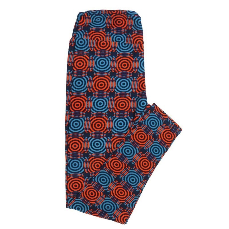LuLaRoe Tall Curvy TC 70s Trippy Hypnotic Circles Red Blue TC-7067-Y Buttery Soft Leggings fits Adult Women sizes 12-18