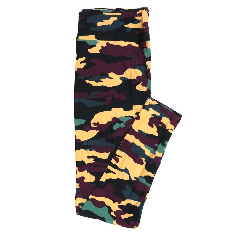 LuLaRoe Tall Curvy TC Camouflage Black Gray Green Leggings fits Adult Women sizes 12-18 7398-D6