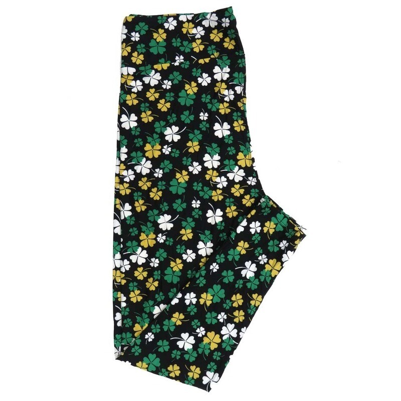 LuLaRoe Tall Curvy TC Lucky Irish St Patricks Shamrocks 4 Leaf Clovers Black Green Gold White Leggings fits Adult Women sizes 12-18  7412-C-676120