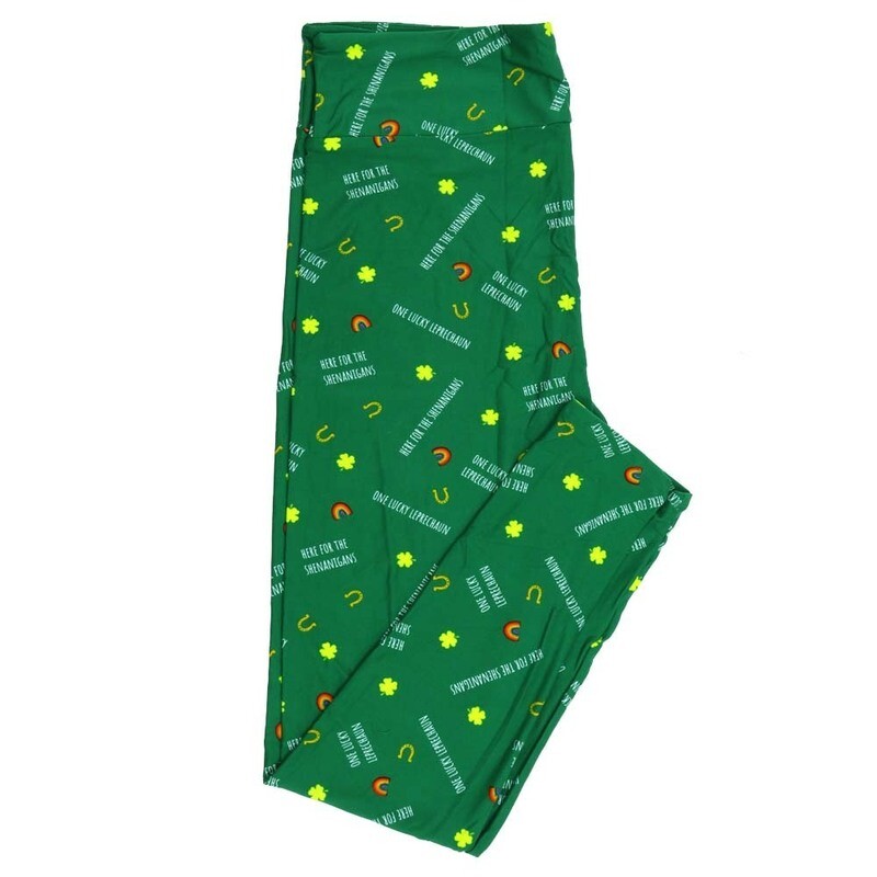 LuLaRoe Tall Curvy TC Lucky Irish St Patricks One Lucky Leprechaun Rainbows Green White Gold Yellow Leggings fits Adult Women sizes 12-18  7412-B-645429