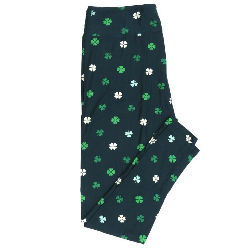 LuLaRoe Tall Curvy TC Lucky Irish St Patricks Shamrocks Dark Pine Green White Light Green Leggings fits Adult Women sizes 12-18  7412-A-607821