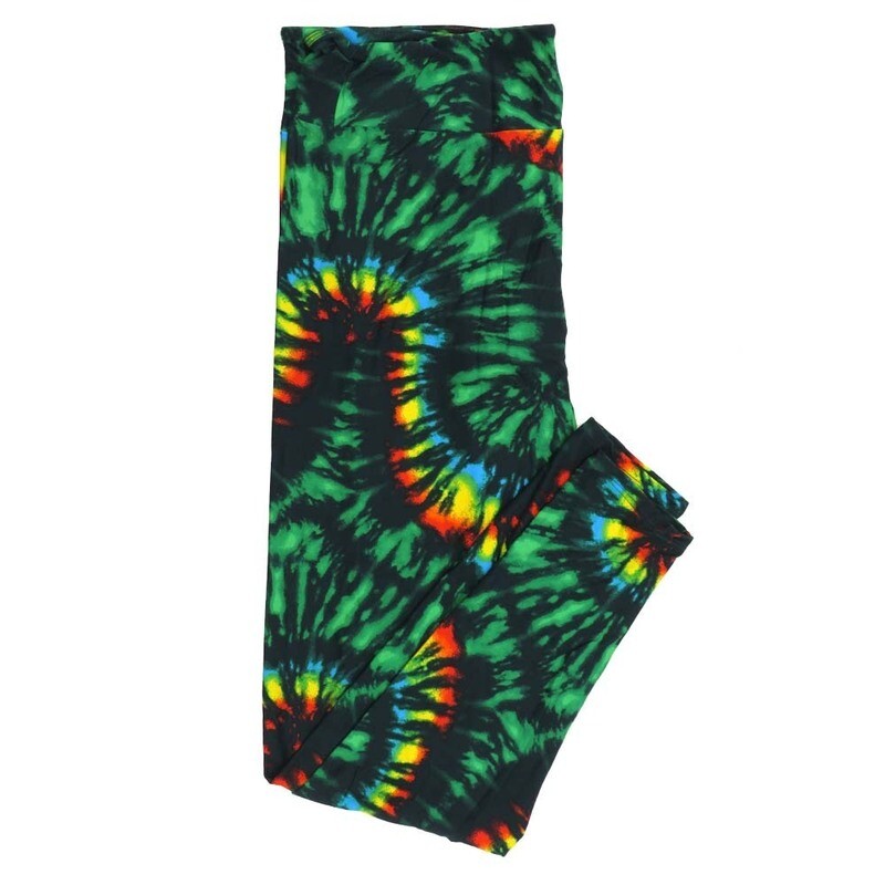 LuLaRoe Tall Curvy TC Lucky Irish St Patricks Tye Dye Dark Green Black Yellow Red Blue Leggings fits Adult Women sizes 12-18  7411-A-690924