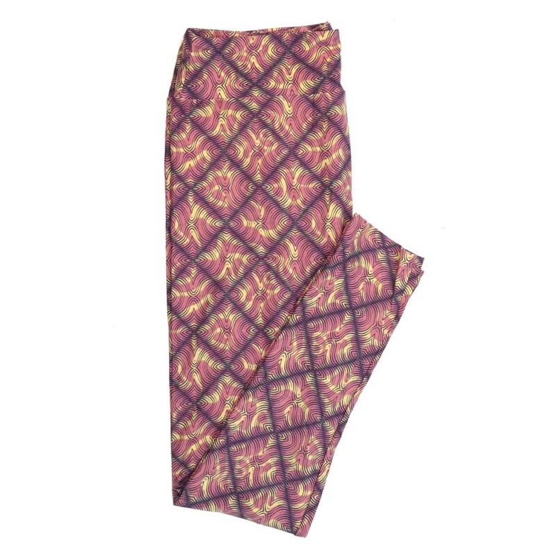 LuLaRoe Tall Curvy TC Black Pink Yellow Checkerboard 70s Trippy Psychedelic Buttery Soft Leggings fits Adult Women sizes 12-18