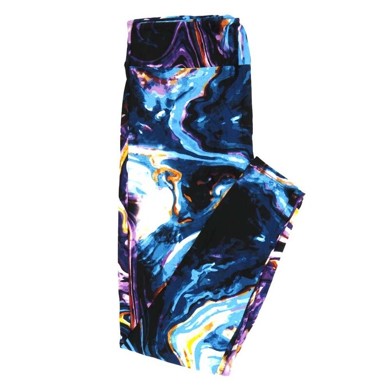 LuLaRoe Tall Curvy TC Swirly Trippy Dye Black White Blue Yellow Leggings fits Adult Women sizes 12-18 7424-B4