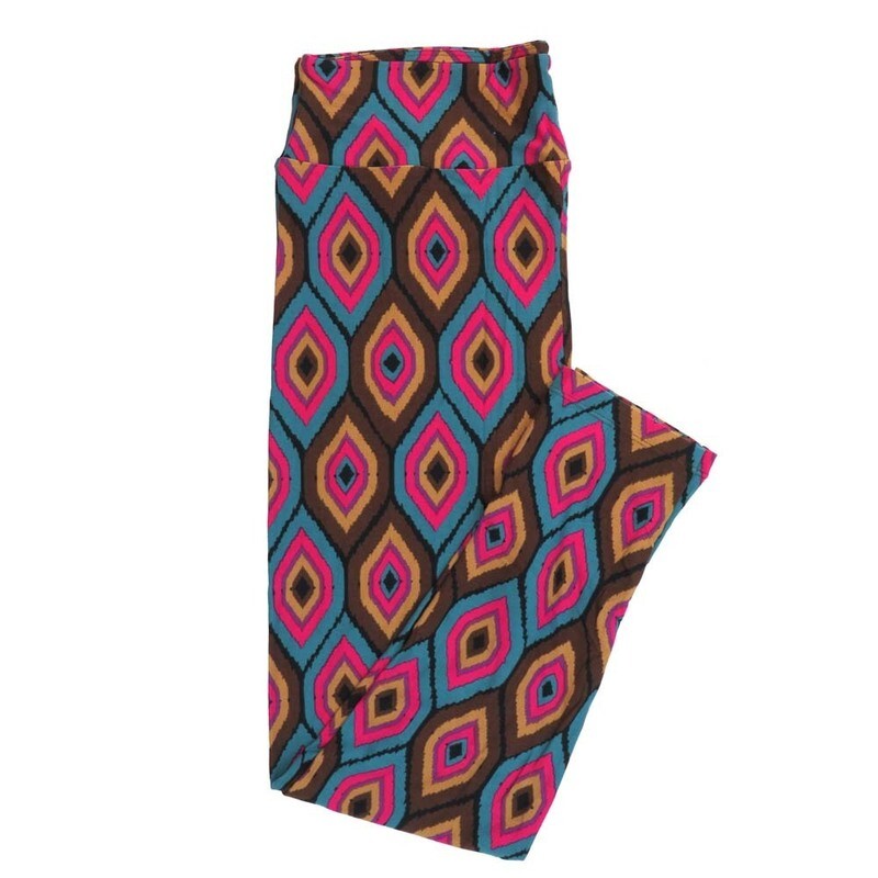LuLaRoe Tall Curvy TC Trippy Polka Dot Diamond Brown Turquoise Fucshia Geometric Buttery Soft Leggings fits Adult Women sizes 12-18  TC-7224-H7