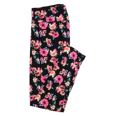 LuLaRoe Tall Curvy TC Roses and Assorted Flowers Black with Salmon Pink and Green Buttery Soft Leggings fits Adult Women sizes 12-18 964779