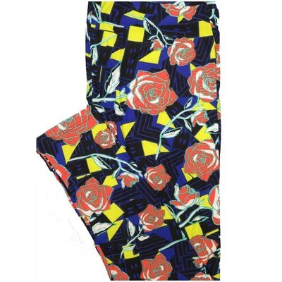 LuLaRoe Tall Curvy TC Roses Black Blue Yellow Geometric Buttery Soft Leggings fits Adult Women sizes 12-18