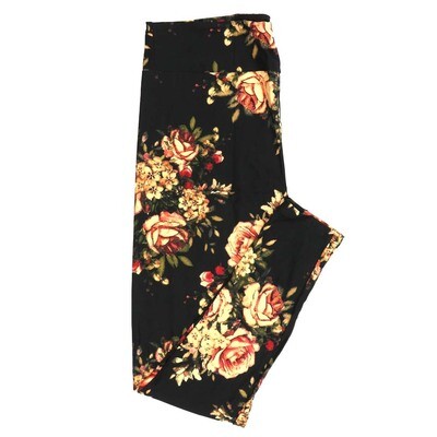LuLaRoe Tall Curvy TC Roses Black Yellow Leggings fits Adult Women sizes 12-18 7424-A6