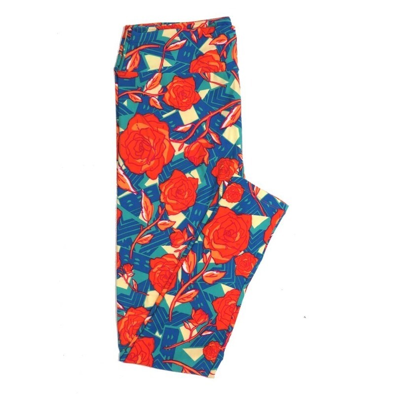 LuLaRoe Tall Curvy TC Roses Chevrons Red Cream Blue Buttery Soft Leggings fits Adult Women sizes 12-18   TC-7388-E