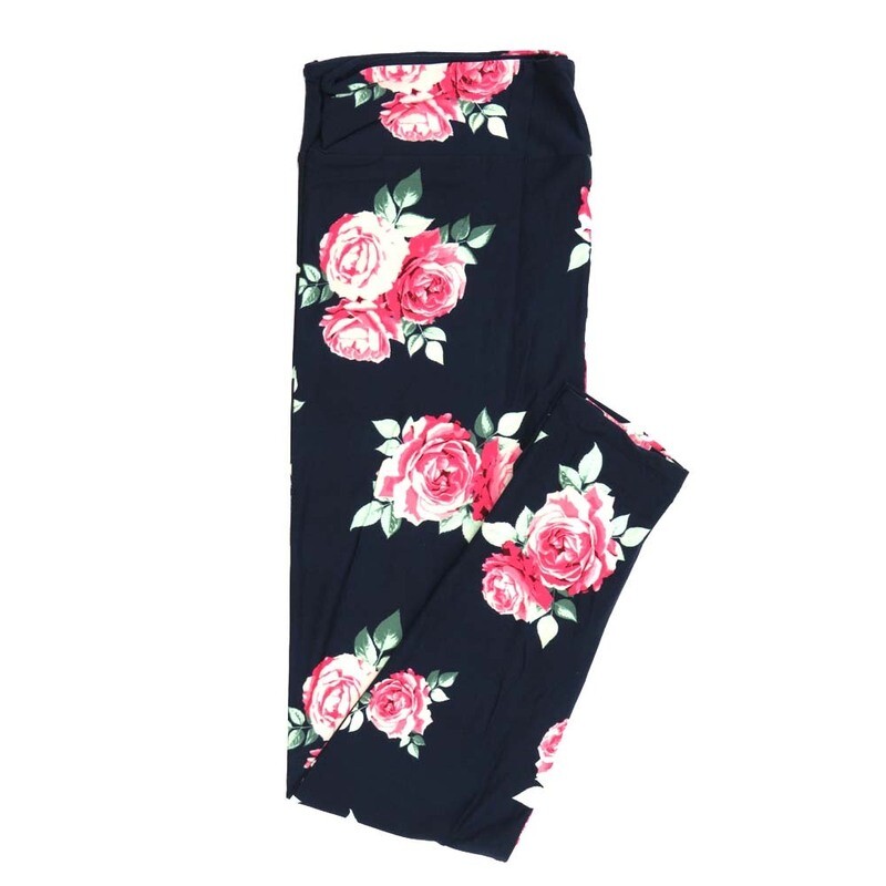 LuLaRoe Tall Curvy TC Roses Dark Purple Pink Leggings fits Adult Women sizes 12-18 7424-G2