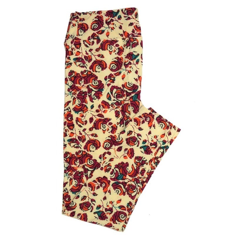 LuLaRoe Tall Curvy TC Roses Cream Pink Fucshia Black TC-7065-E Buttery Soft Leggings fits Adult Women sizes 12-18