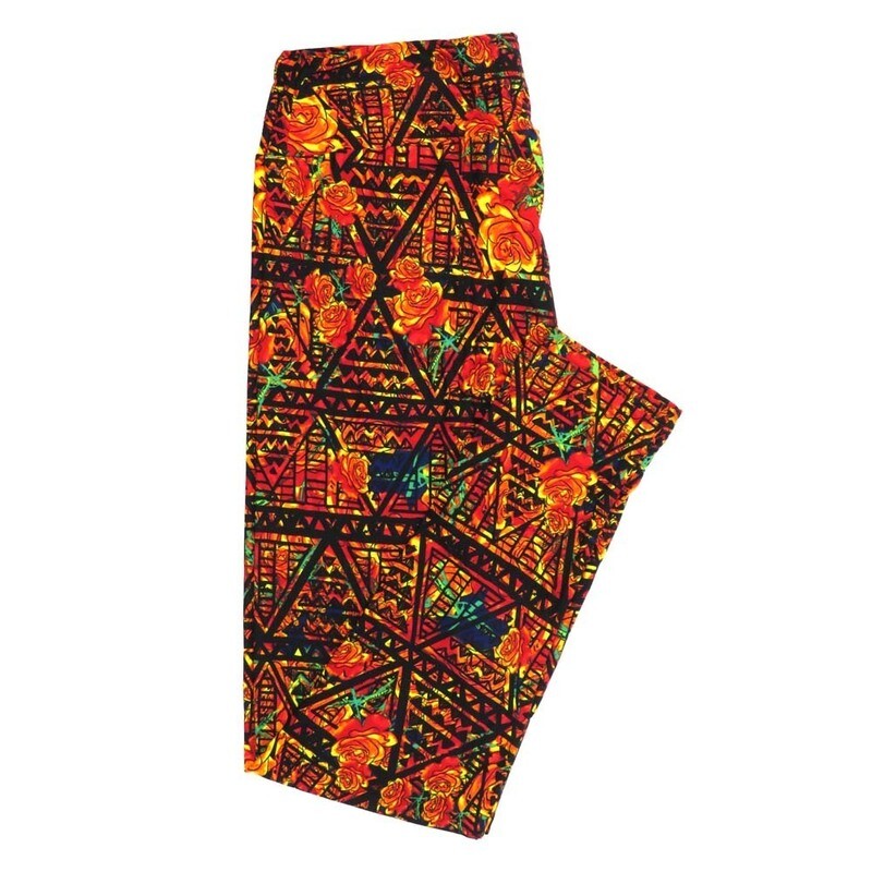 LuLaRoe Tall Curvy TC Roses Geometric Floral Triangles Leggings fits Adult Women sizes 12-18  7400-H  QQQ