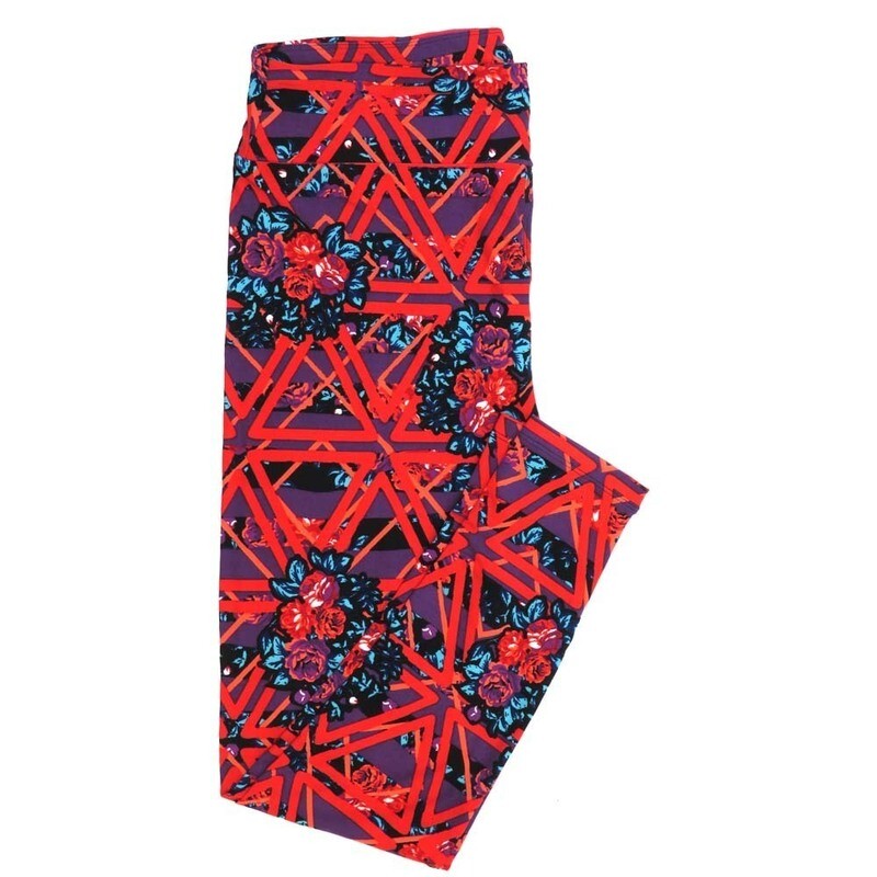 LuLaRoe Tall Curvy TC Roses Geometric Stripe TC-7065-I Buttery Soft Leggings fits Adult Women sizes 12-18