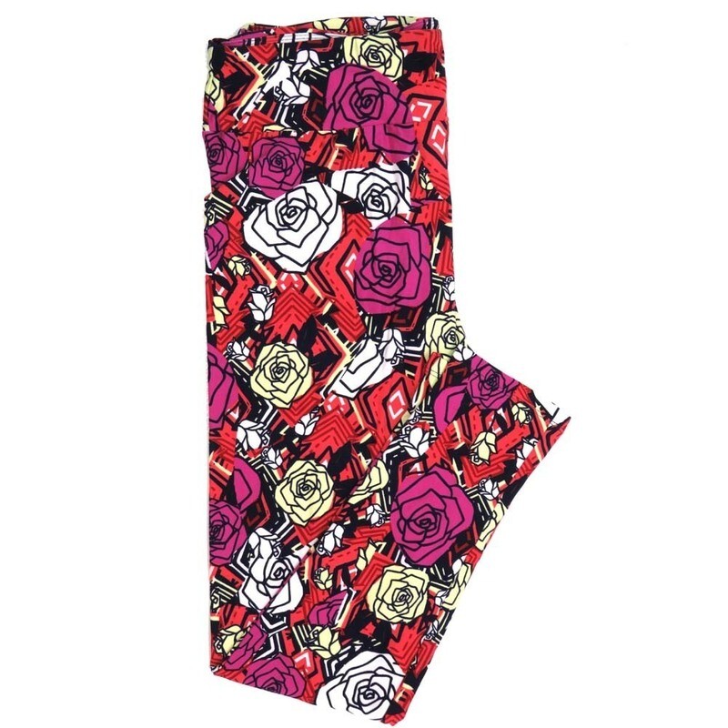 LuLaRoe Tall Curvy TC Roses Gods Eye Geometric Diamond Black White Fucshia Buttery Soft Leggings fits Adult Women sizes 12-18   TC-7355-G2