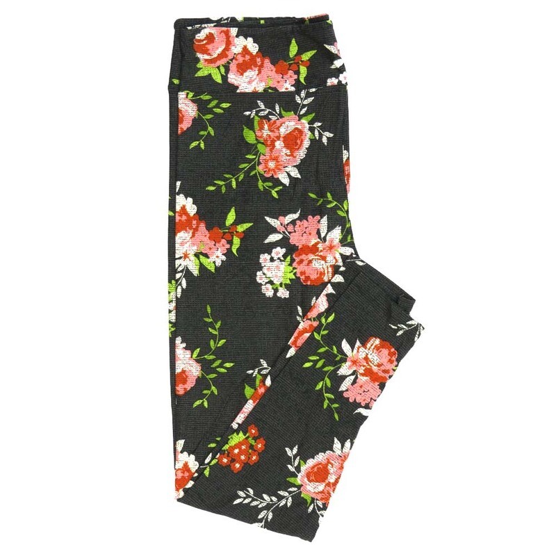 LuLaRoe Tall Curvy TC Roses Gray Green White Red Micro Stripe Leggings fits Adult Women sizes 12-18 7335-I2