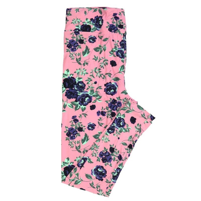 LuLaRoe Tall Curvy TC Roses Gray Purple Leggings fits Adult Women sizes 12-18 7421-A30