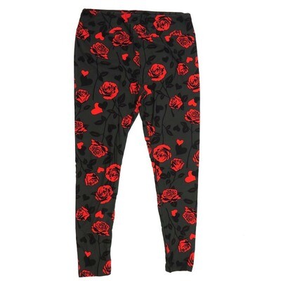 LuLaRoe Tall Curvy TC Roses on the Stem Dark Greenish Gray with Red and Black Heirloom Roses Buttery Soft Leggings - 704005 TC fits Adult Women sizes 12-18