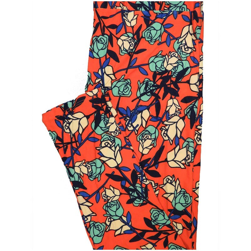 LuLaRoe Tall Curvy TC Roses Orange Cream Black Buttery Soft Leggings fits Adult Women sizes 12-18  TC-7229-C19